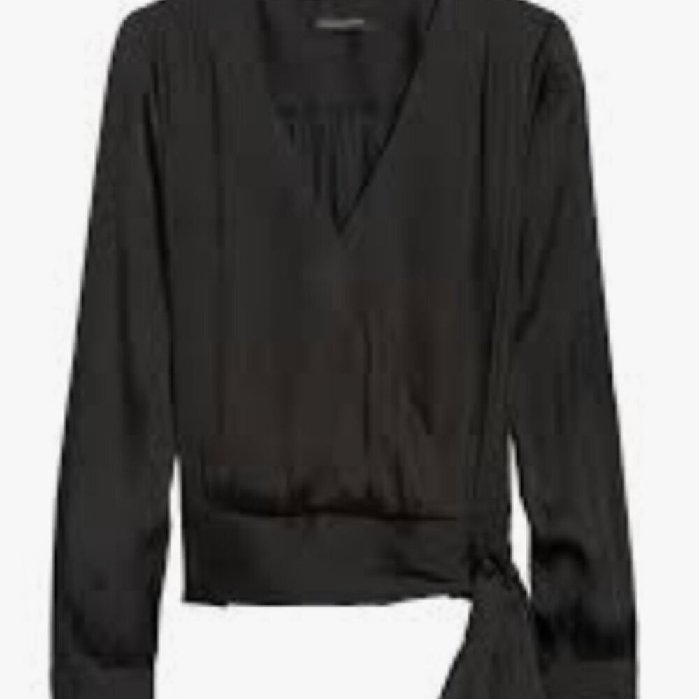Banana Republic Soft Satin Puff Sleeve Top Women's Size M Black Blouse